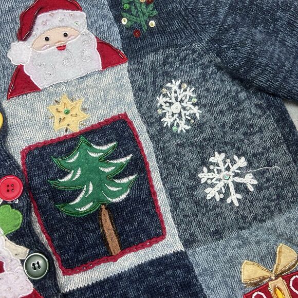 Vtg Tiara International Christmas Sweater Women Button Cardigan holiday party - Picture 6 of 13